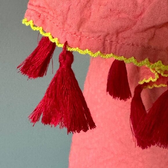 Off-Shoulder Boho Textured Cotton Top with Tassels - Size Small - Picture 3 of 8